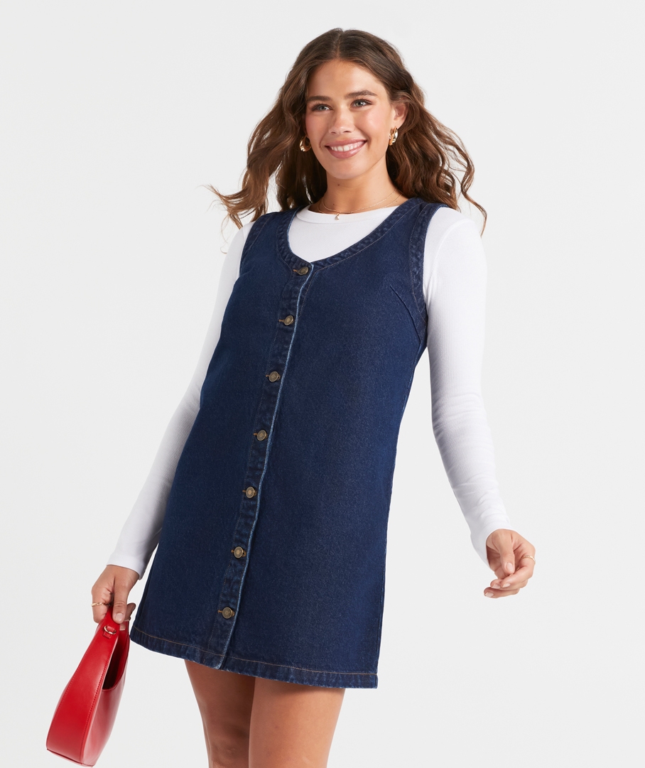 Denim pinafore dress deals sportsgirl